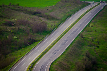 Fototapeta na wymiar Two empty parallel lanes of a highway without cars top view