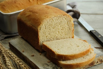 Homemade bread loaf sliced, selective focus