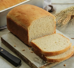 Homemade bread loaf sliced, selective focus