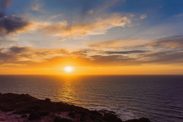 Romantic sunset above Mediterranean sea Portoscuso Carbonia Sardinia