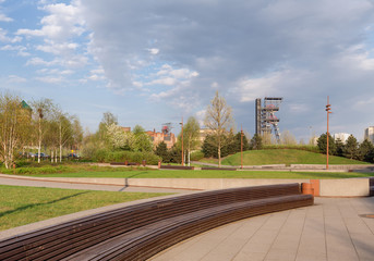 Katowice / Popular city square in the background a view of the historic mine shaft © Rochu_2008