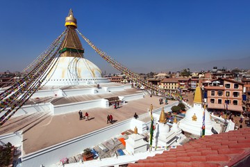 stupa with prayer flags