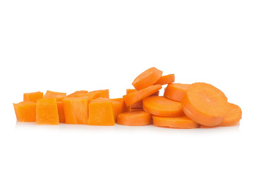 carrot sliced and carrot cube isolated on white background