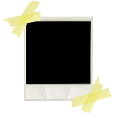 XXXL Ð blank polaroid photo. Isolated vintage frame with yellow tape