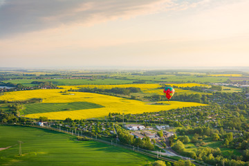 aerial view of meadows in the summer - mecklenburg western pomerania - germany - hot air balloon