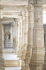 Ancient Architectural Ornament, Stone Carving Decorations Inside Ranakpur Jain Temple in Rajasthan, India