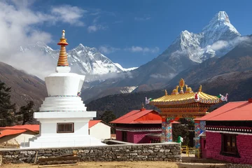 Photo sur Plexiglas Ama Dablam Tengboche Monastery with stupa and mount Everest