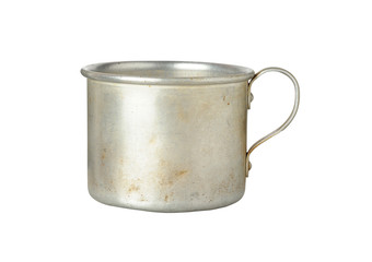 aluminum mug, old on white background