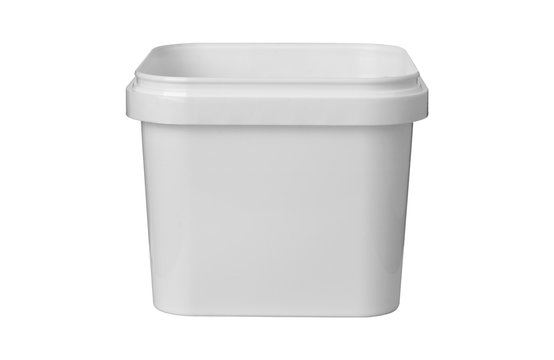 white plastic square container on white background