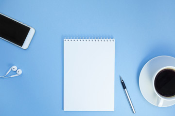 Creative flat lay photo of workspace desk