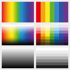 Fototapeta premium Shade tabs. Set of color gradients, grayscales and saturation spectrums in different gradations from light to dark - work tool for graphic design artists - vector illustration.