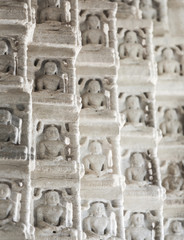 Ancient Architectural Ornament, Stone Carving Decorations Inside Ranakpur Jain Temple in Rajasthan, India