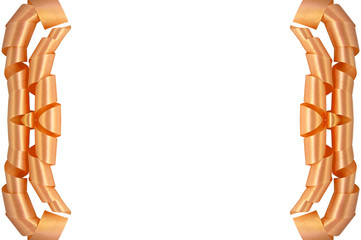 Satin ribbon of golden color, laid by turns on the right and left of the image on a white background.