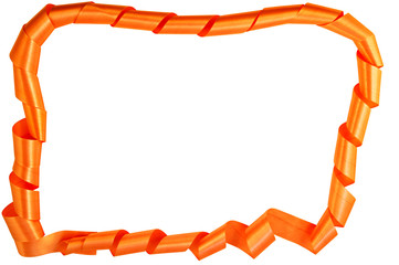 A strip of satin fabric of orange color, laid by turns in the form of a frame on a white background.