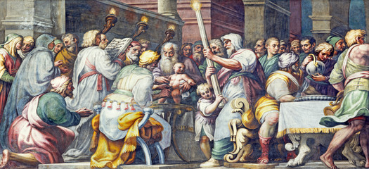 PARMA, ITALY - APRIL 16, 2018: The fresco The Circumcision of Jesus in Duomo by Lattanzio Gambara...
