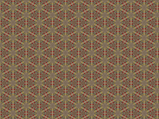 background is lined with blue and red plastic flowers in the shape of a triangle and stitched with silver threads