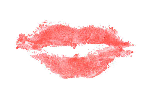 Romantic lipstick kiss isolated on white background.