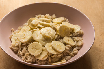Muesli with sweet banana . English breakfast.Healthy diet food.