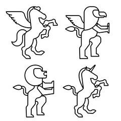 Animals heraldic set symbol. Pegasus and Lion and Gryphon. Sign Beast for coat of arms. Royal Vector illustration