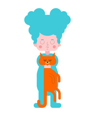 Little girl and cat. Female child holding pet. Vector illustration