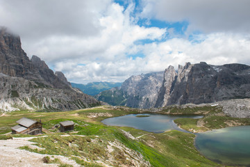 Naklejka na ściany i meble Trekking in Tre Cime National Park, Dolomites