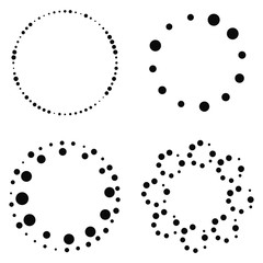 Set of abstract halftone black dotted round frames isolated on white background. Vector illustration.