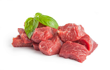 Raw beef pieces isolated on a white background