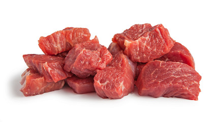Raw beef pieces isolated on a white background