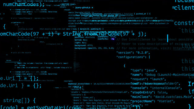 3D rendering of abstract blocks of code located in the virtual space