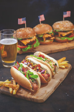 American Hot Dog With a Glass of Beer
