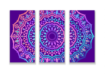 Yoga bright background. Template with mandala in acid color for studios of spiritual development, meditation and wellness centers.