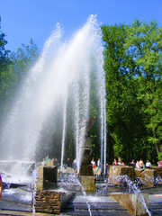 Fontain in sunny day in parc of Minsk, Belarus