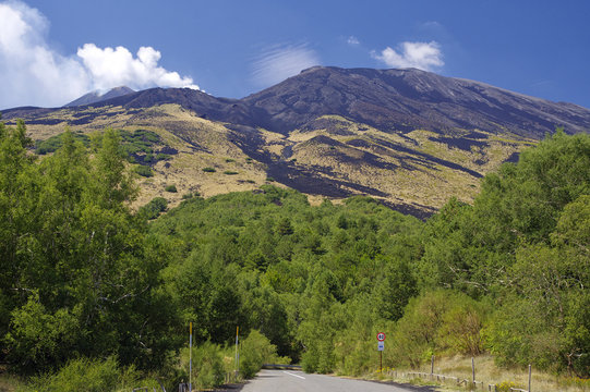 Mount Etna landscape with volcano craters in Sicily, Italy