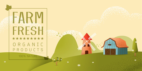 farm landscape Vector texture style concept illustration