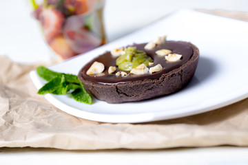 chocolate tart with pistachio