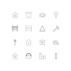 Buildings And Constructions linear thin icons set. Outlined simple vector icons