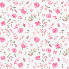 Hand drawn seamless pattern with watercolor rose flowers.