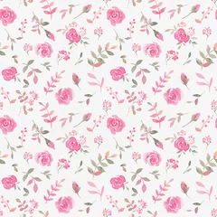 Aluminium Prints Roses Hand drawn seamless pattern with watercolor rose flowers.