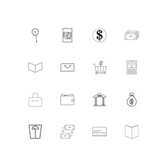 Banking, Finance And Money linear thin icons set. Outlined simple vector icons