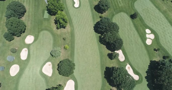 Aerial view of golf course. Flight over of American golf links - Pennsylvania, USA