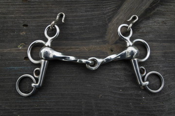 Horse equipment on wood