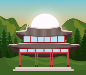 Fototapeta na wymiar South korea design with traditional and iconic building over landscape background, colorful design. vector illustration