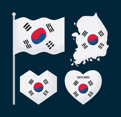 icon set of south korean flag in different shapes over blue background, colorful design. vector illustration