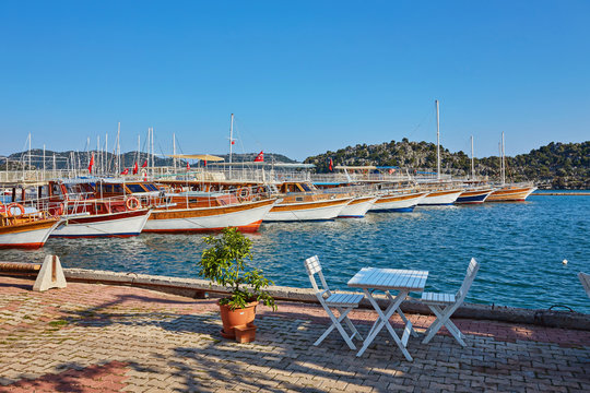 restaurant with a great view on mediterranean seascape, Kekova, Turkey