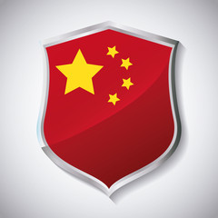 shield with china flag design over white background, colorful design. vector illustration