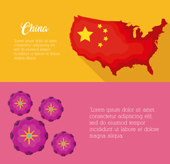 infographic design with china culture with map and blossom flowers over colorful background, vector illustration