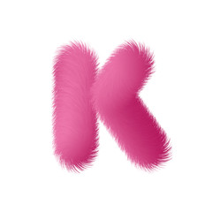 High Quality 3D Shaggy Letter K on White Background . Isolated Vector Element