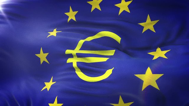 EURO SIGN flag waving on sun. Seamless loop with highly detailed fabric texture. Loop ready in 4k resolution.