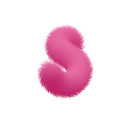 High Quality 3D Shaggy Letter S on White Background . Isolated Vector Element