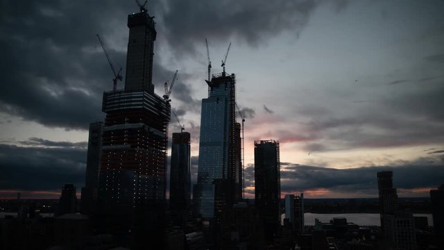 NEW YORK CITY - MAY 2018 - Night falls on Hudson Yards high rise construction site in Manhattan.mov